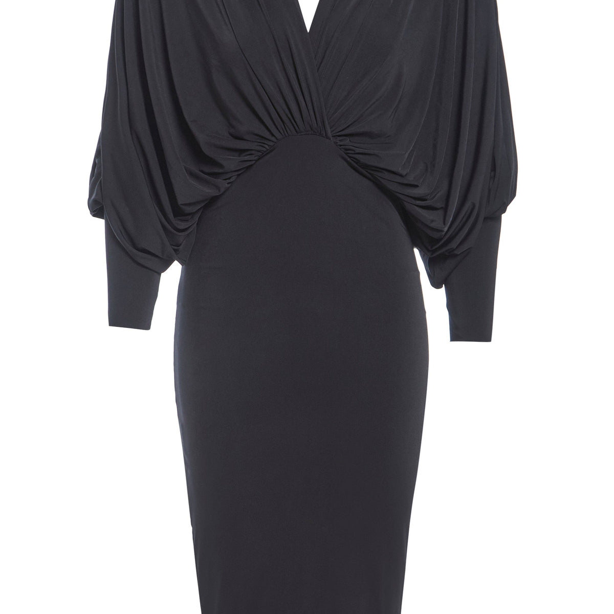 Lea Black Batwing Sleeve Midi Dress – V-Neck & V-Back Style By Sarvin by Sarvin