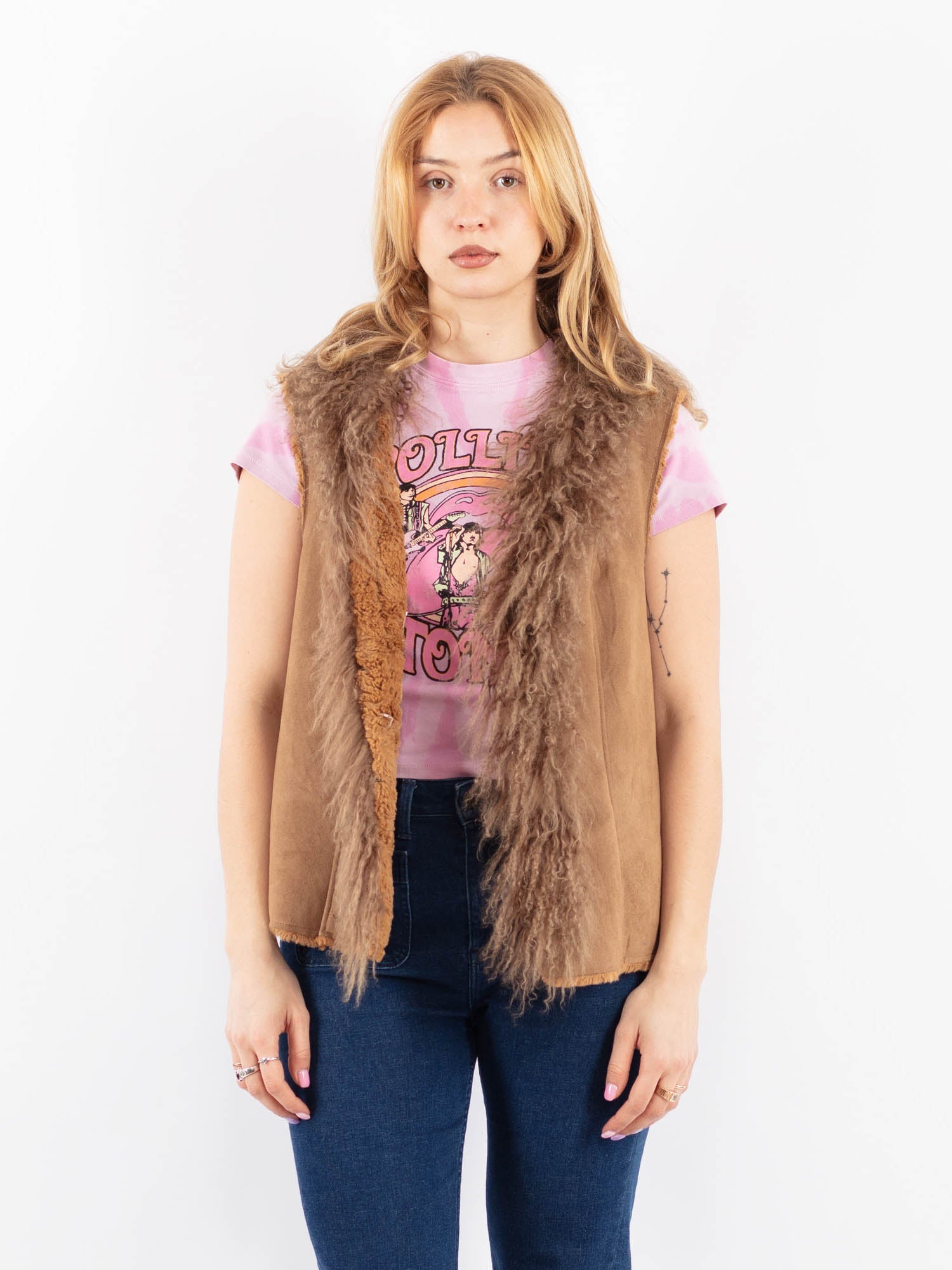 Vintage 90's Women Faux Sheepskin Vest in Brown by Northern Grip