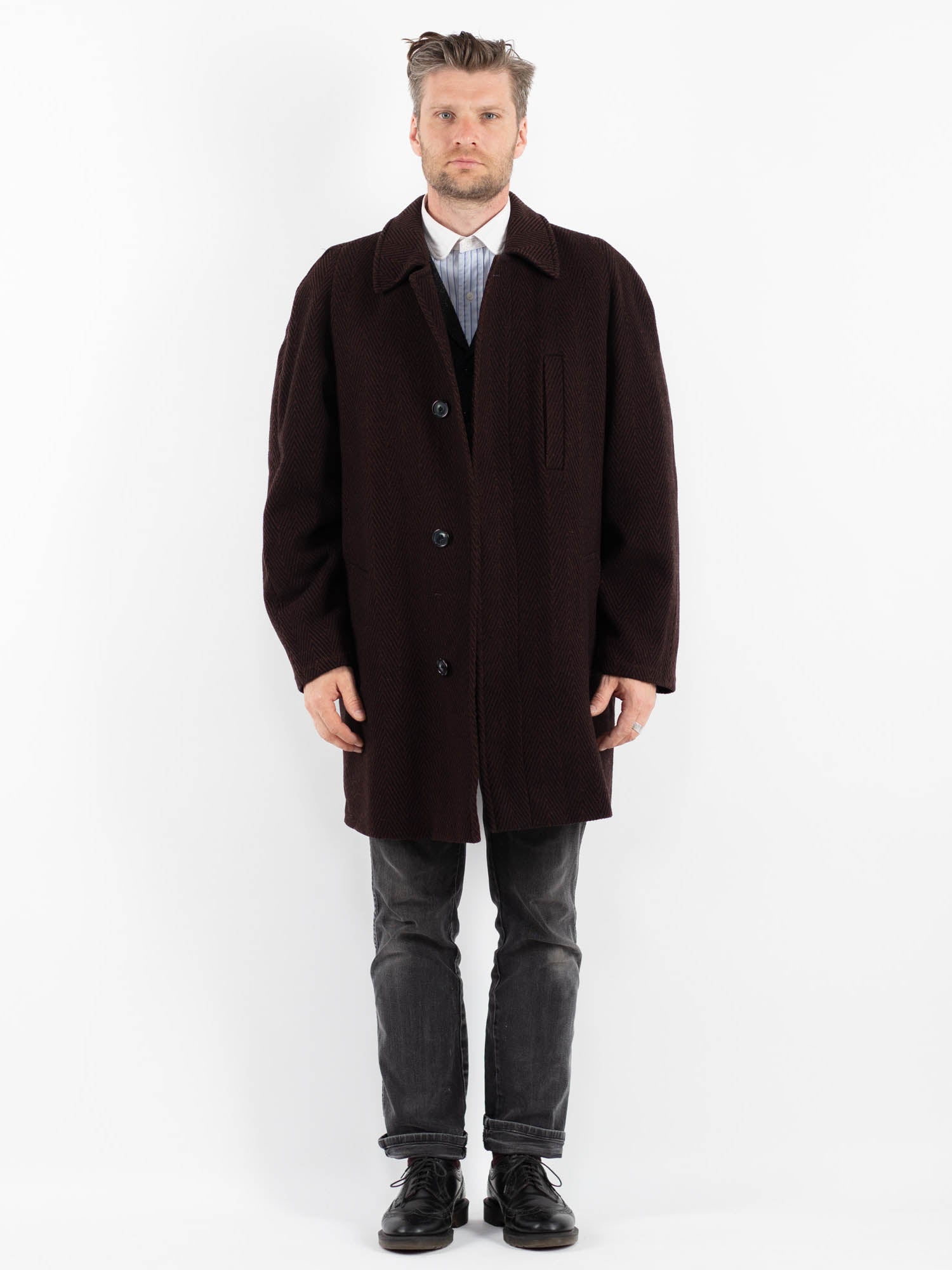 Vintage 90's Men Wool Coat in Brown by Northern Grip