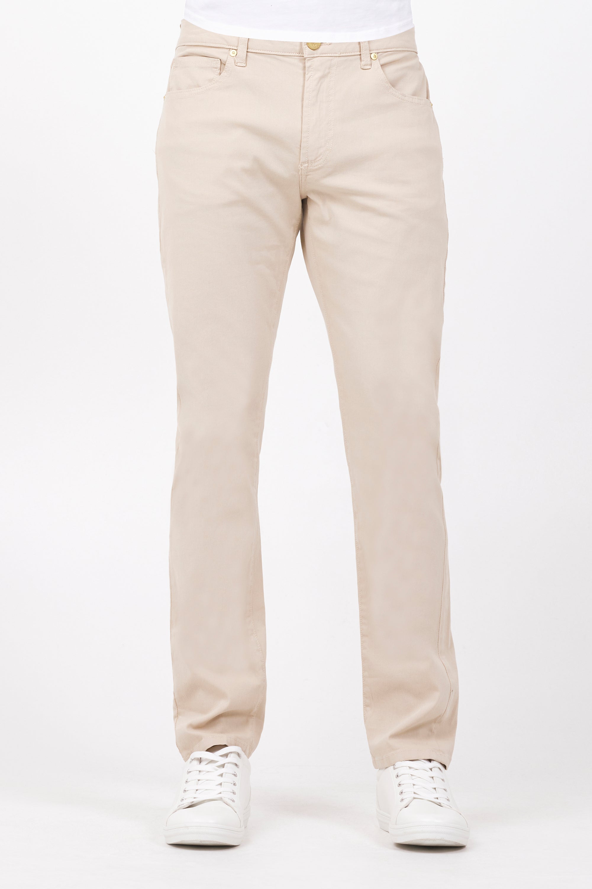 Deniro Linen Beige Stretch Slim Straight Jean by MONFRERE