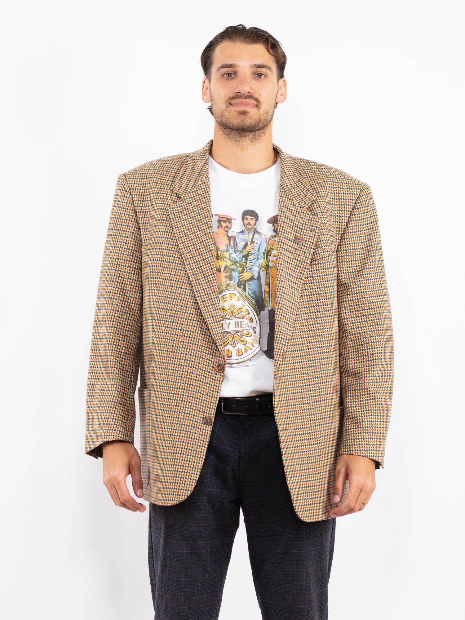 Vintage 70's Men Cashmere Wool Blend Blazer Jacket in Multi by Northern Grip