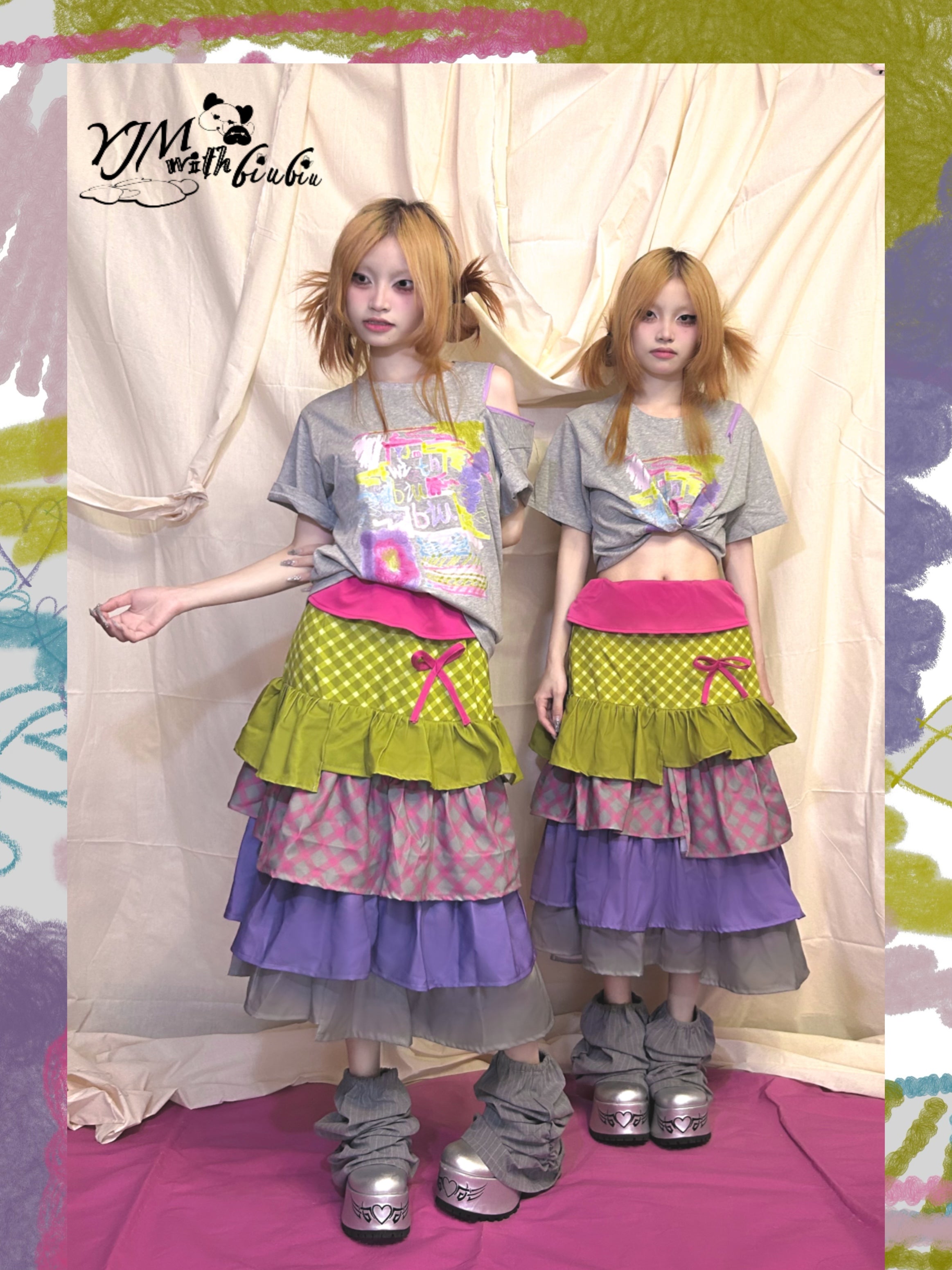 Harajuku Y2K Layered Irregular Midi Skirt – Cement Matcha Cake Skirt by Land Decora