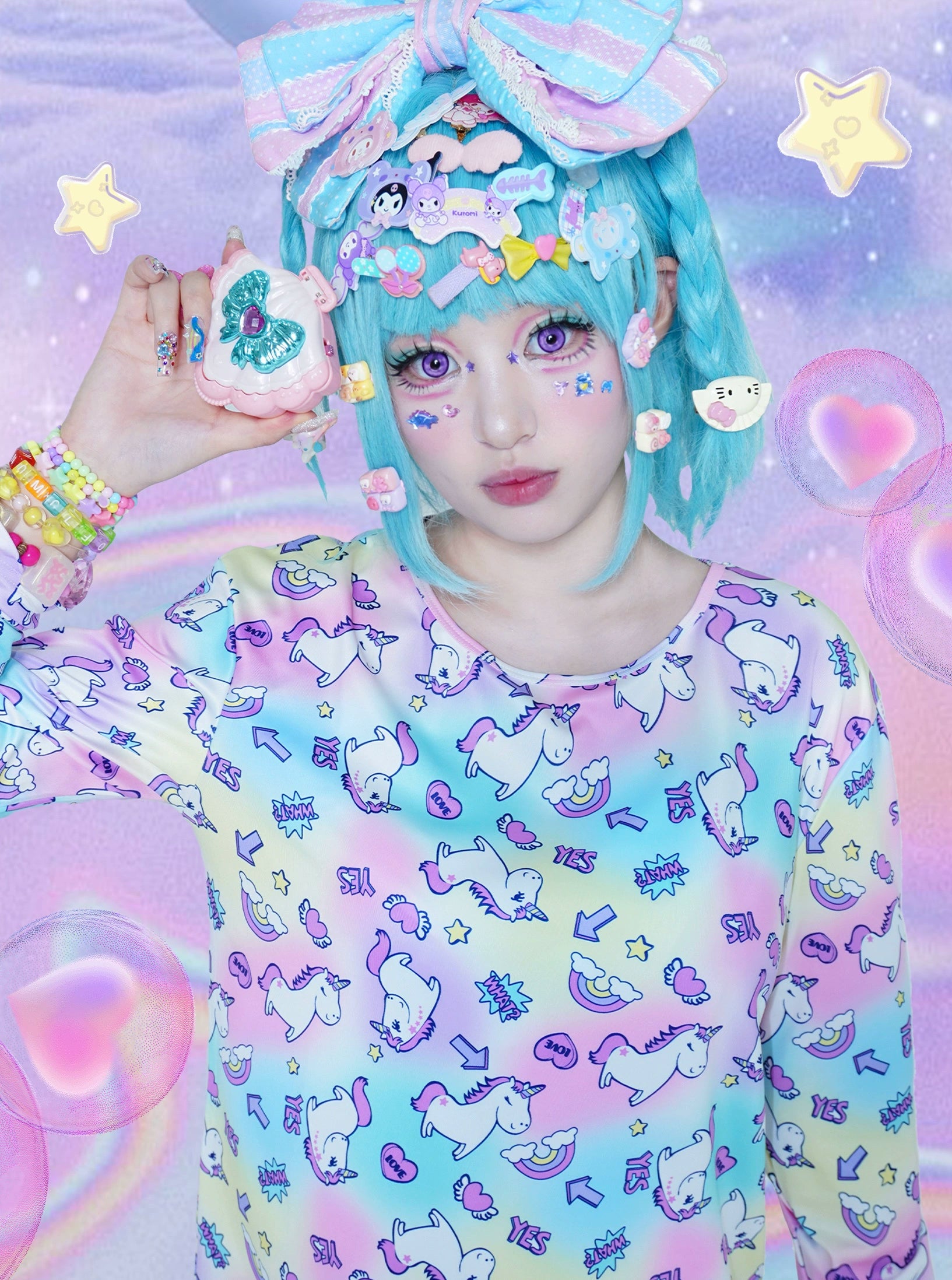 Dream Bubble Decora Unicorn Print Top | Kawaii Decora Kei Harajuku Fashion by Land Decora