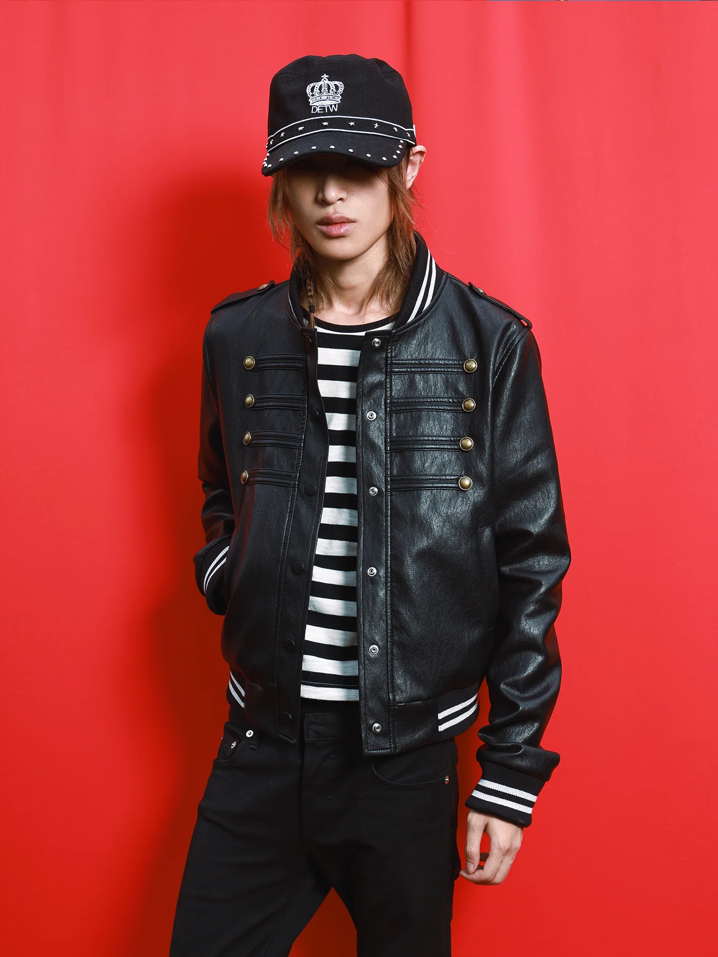 BLUE BLOOD LEATHER BOMBER JACKET by OFFCULTURE