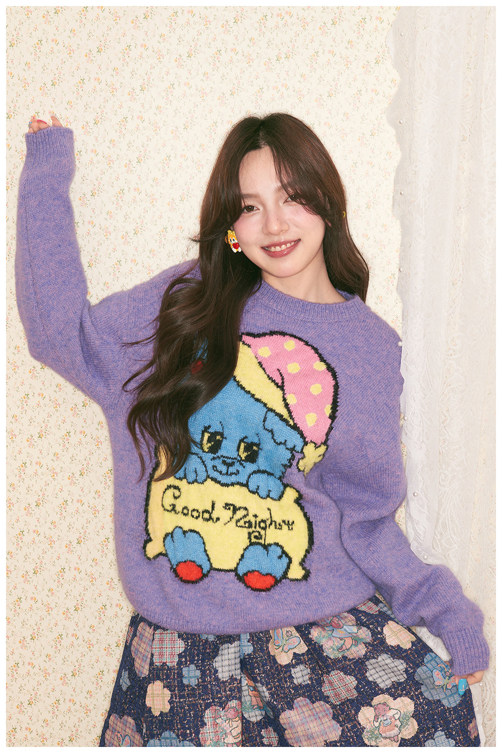 Purple Green Yellow Animal Knit Sweater Long Sleeve Kawaii - tntntutu by Land Decora