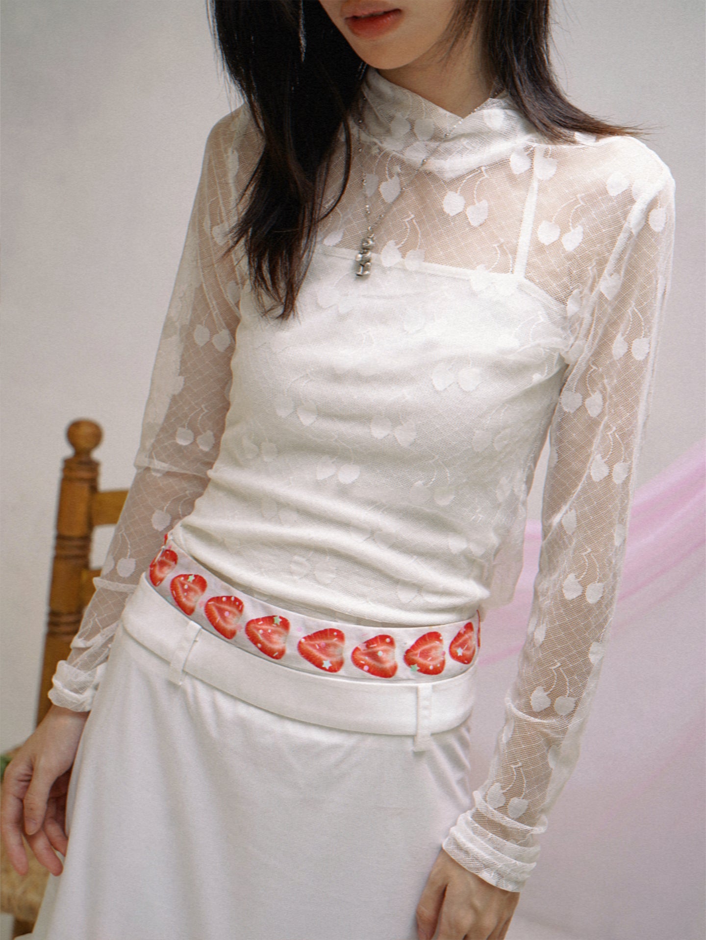 Girly Kei Cherry Turtleneck Top - daytoday everyday institute by Land Decora