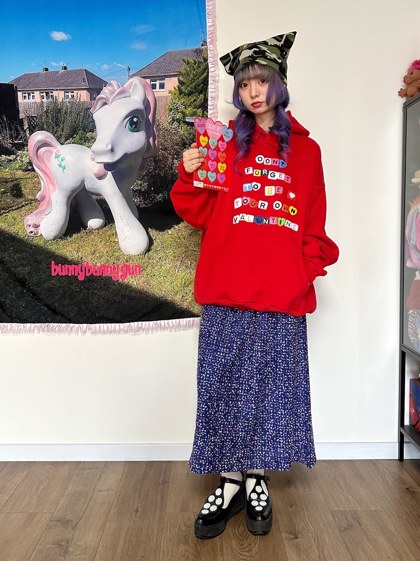 Harajuku Red Fleece Hoodie - bunnybunnygun by Land Decora