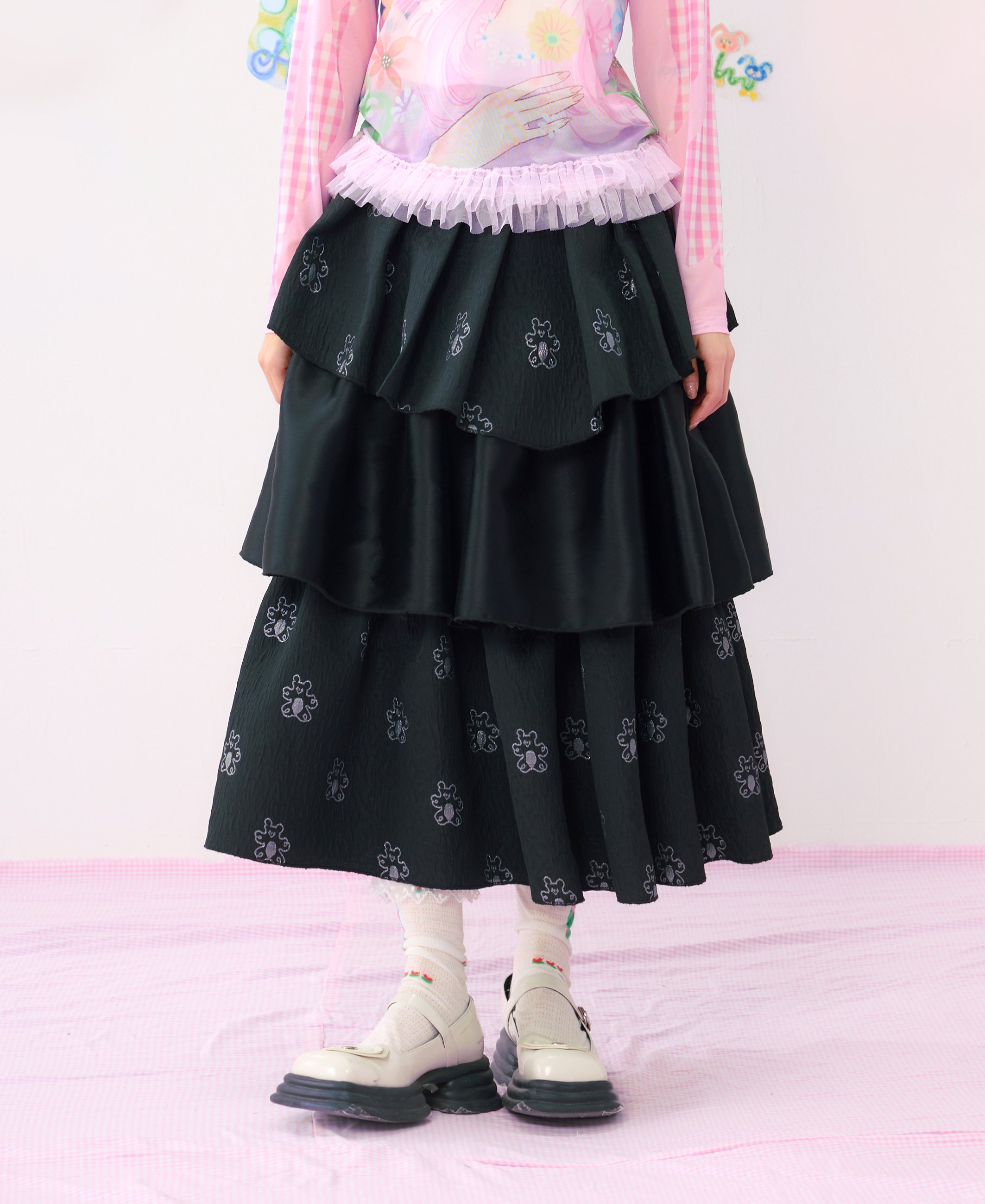 Harajuku Skirt Black Jacquard Oversized Skirt – HELPHELP by Land Decora