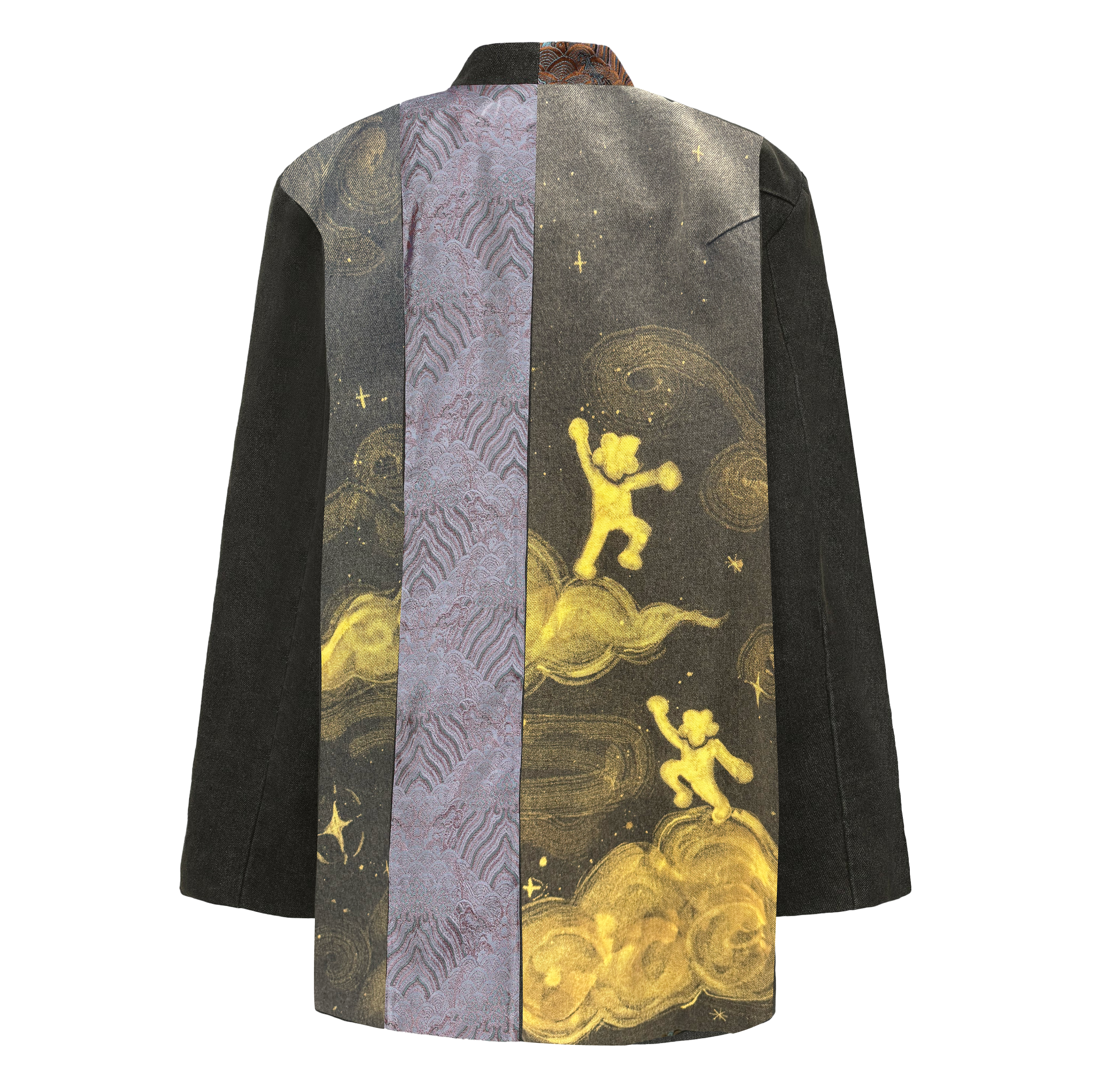 Star Glazing Denim Brocade Patch Suit by DAWANG