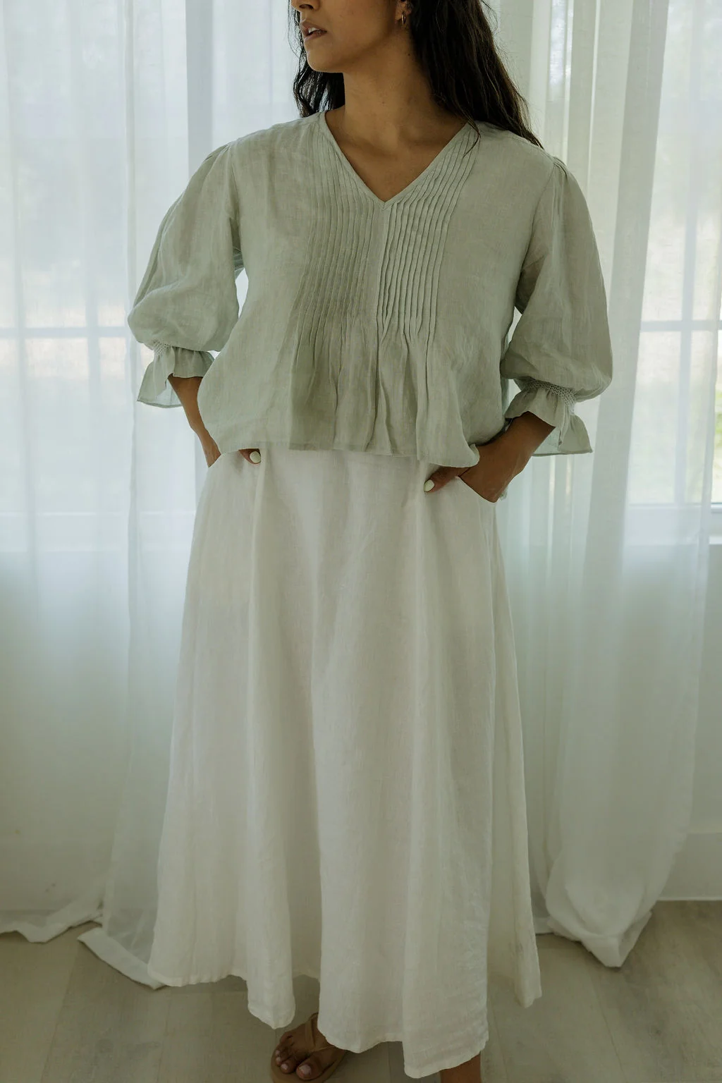 Frankie Maxi Skirt - Natural White 100% Linen by Road to Rodanthe