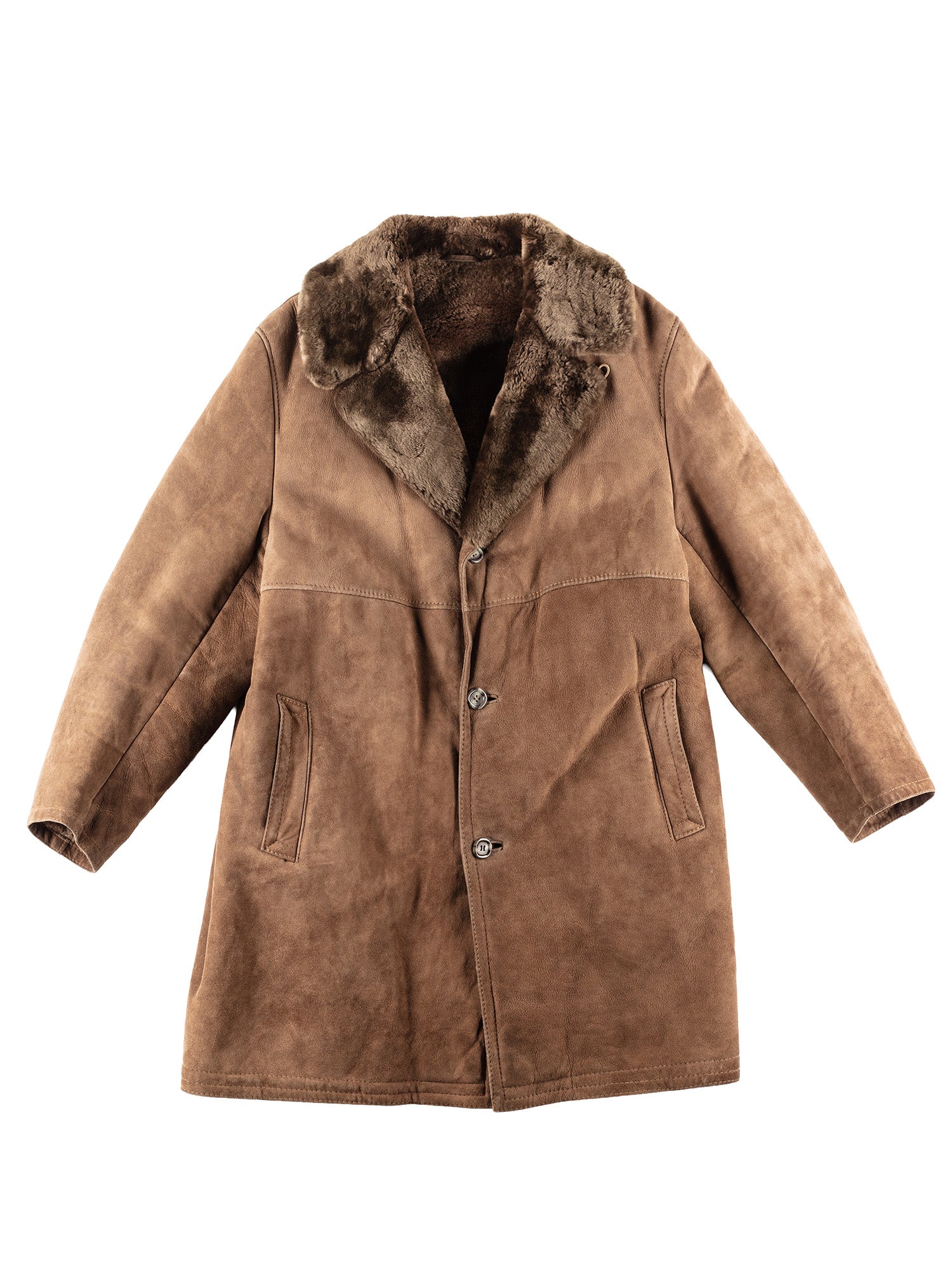 Vintage 80's Men Sheepskin Coat in Brown by Northern Grip