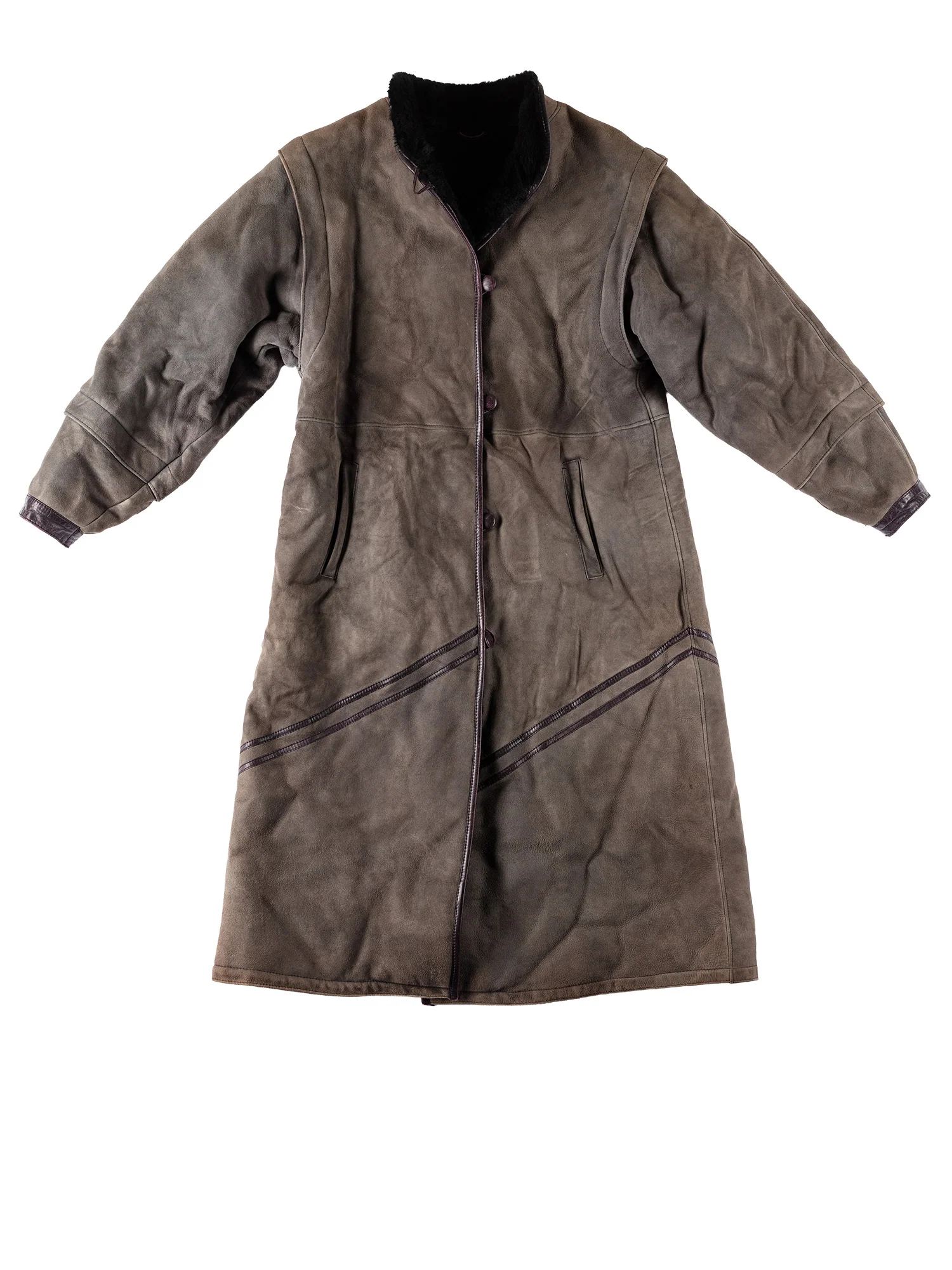 Vintage 80's Women Sheepskin Maxi Coat in Gray by Northern Grip