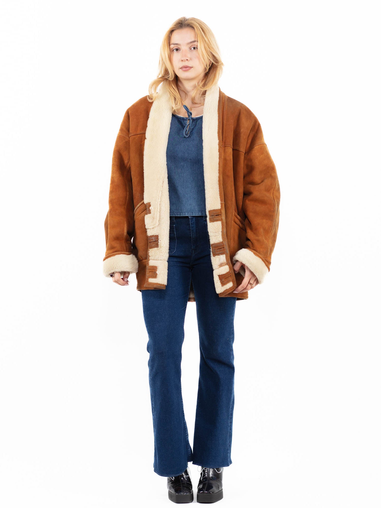 Vintage 90's Women Sheepskin Coat in Brown by Northern Grip